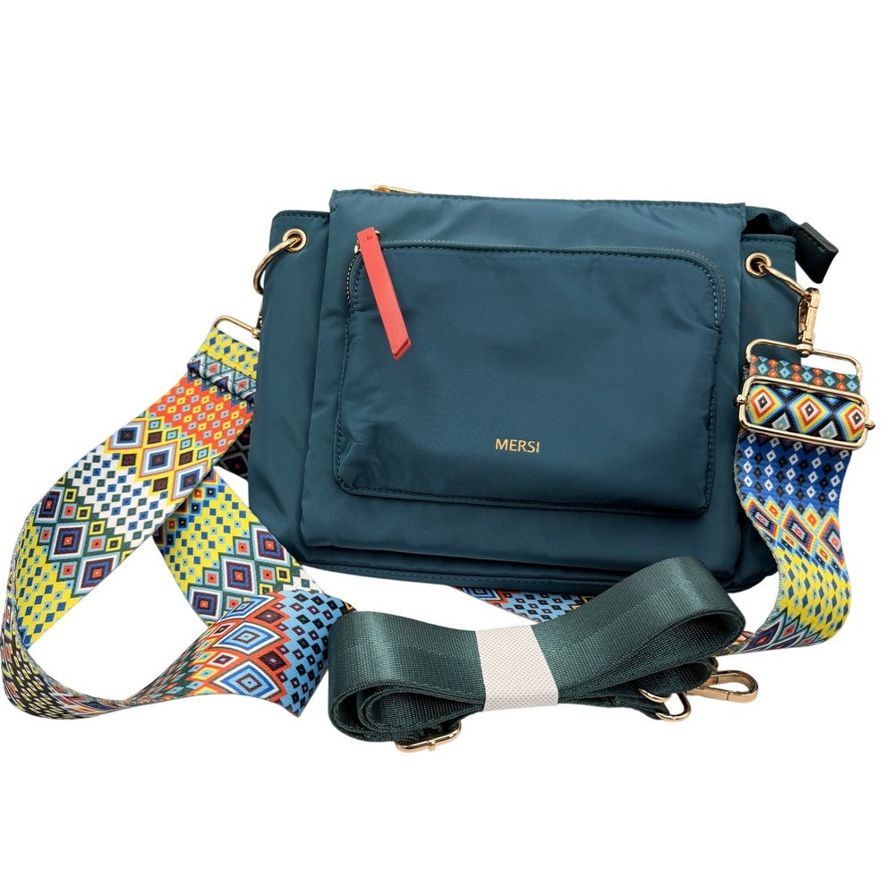 Mersi Teal Crossbody Bag Blue Boho Geometric Travel Festival Streetwear